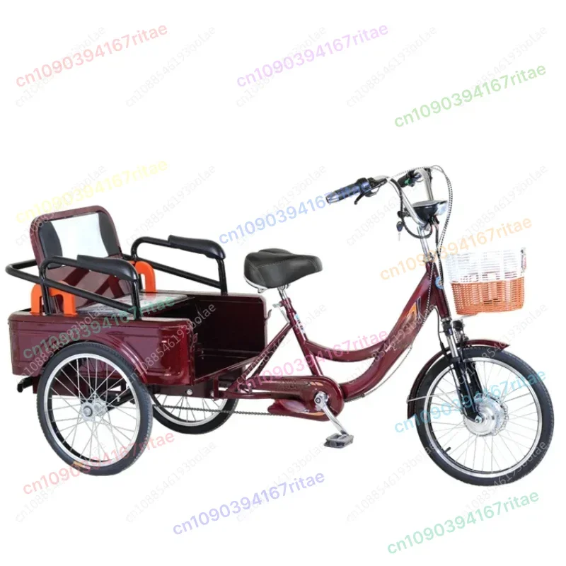 Adult Electric Power Assisted Pedal Tricycle, Manual Exercise Cargo Bike for Passenger and Freight Dual Use