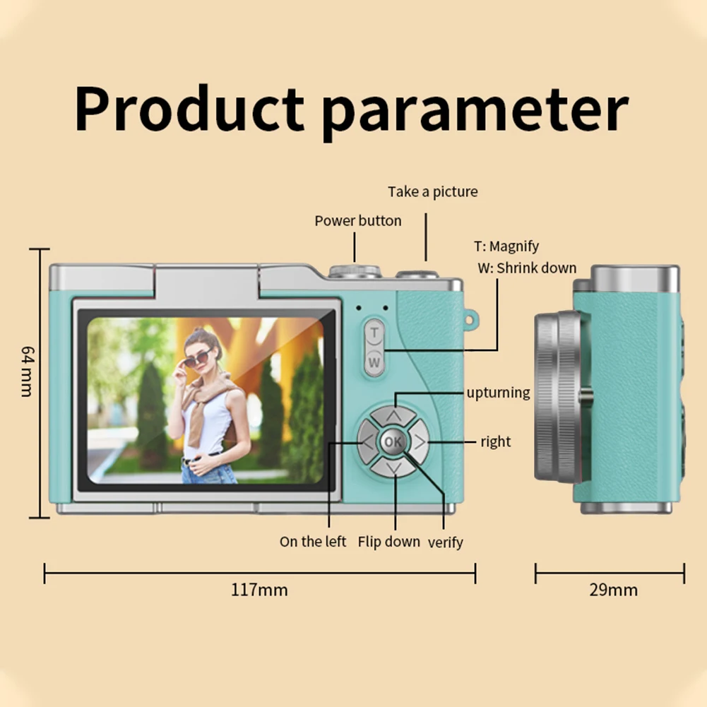 4K Digital Camera 48MP Portable CCD Camera 8X Zoom Video Recorder Gift (Green)