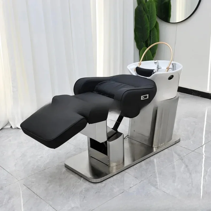 Electric ceramic shampoo bed Lifting half lying down Adjustable multi-functional head treatment bed Barber shop