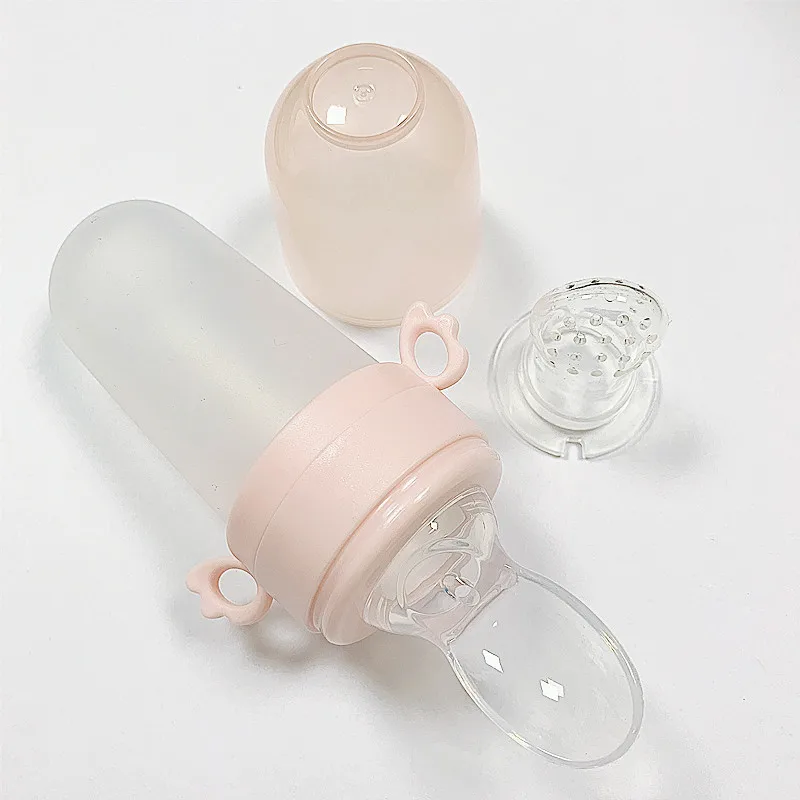 Baby Feeding Bottle +Teething Mesh Bag Silicone Teether Rice Paste Squeeze Bottle Spoon Feeder Food Container Infant Utensils