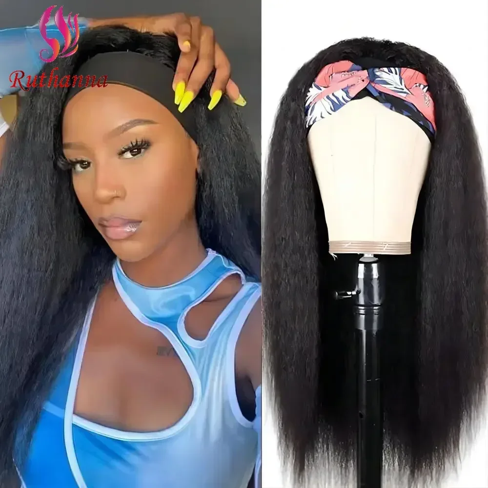 Yaki Straight Headband Wig Synthetic Long Straight Wig For Women Natural Black Heat Resistant Fiber High Qualit Wig Daily Use