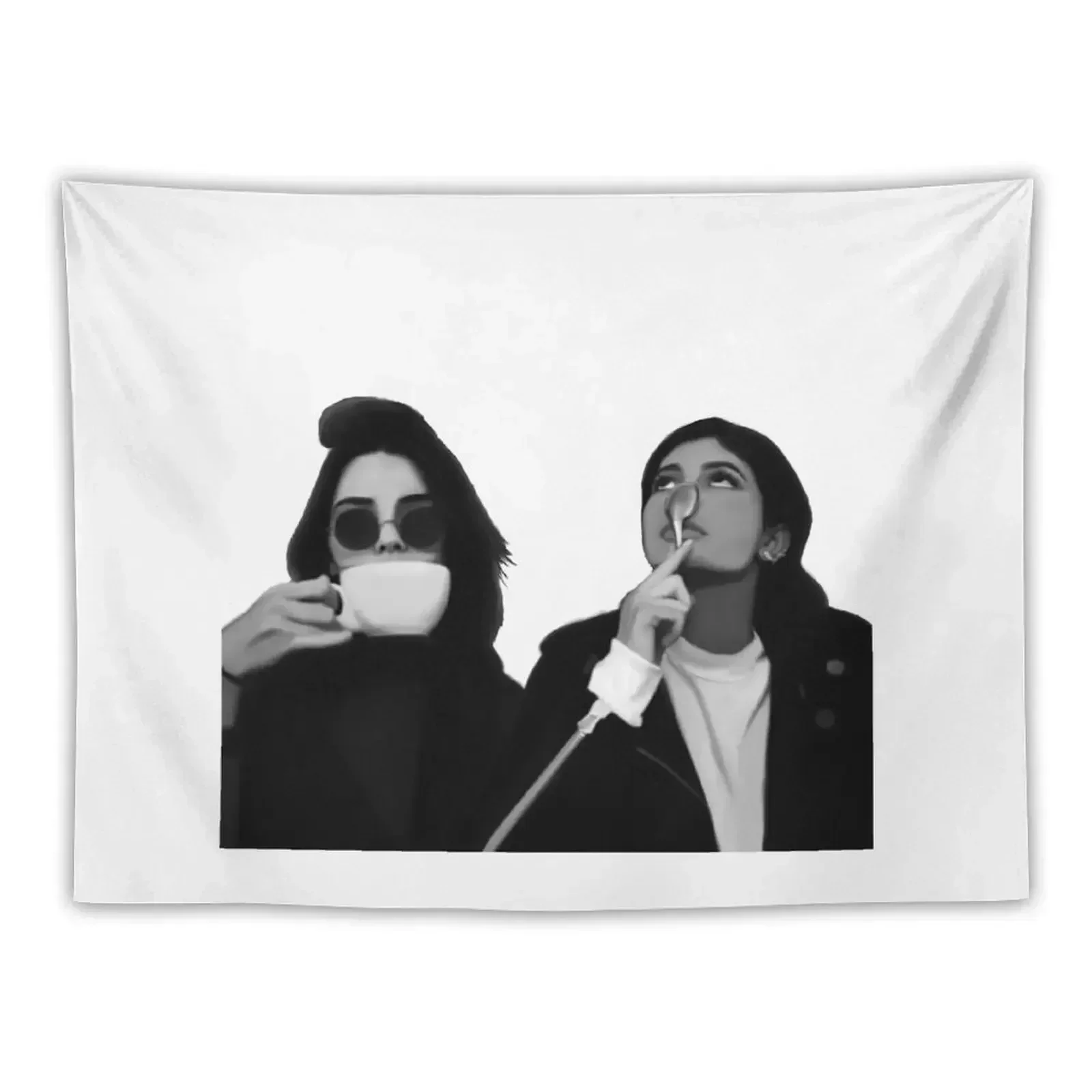 Kylie & Kendall Drinking Coffee Tapestry Carpet Wall Room Decorations Aesthetic Tapestry