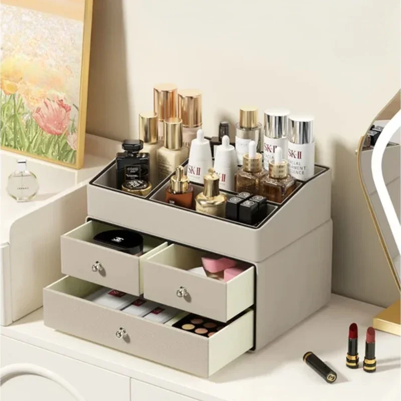 DustProof Cosmetics Box, Large Capacity Drawer Style, Makeup Brush Organizer, Skincare Storage Shelf, Elegant Vanity Display