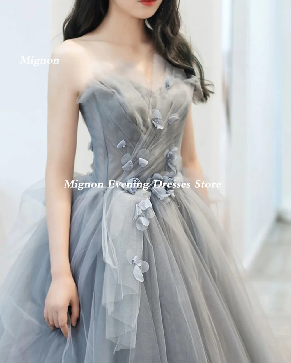 Mignon Organza A-line Prom Gown Strapless Sweetheart Evening Formal Ruffle Floor-length Elegant Party Dresses for Women 2023