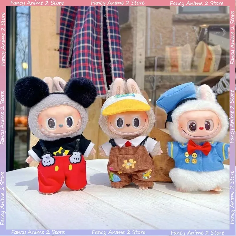 

Cute Cartoon Mickey Donald Duck Clothes for V1 V2 V3 Labubu Standing or Sitting Position Clothes Plush Dolls SpongeBob Outfits