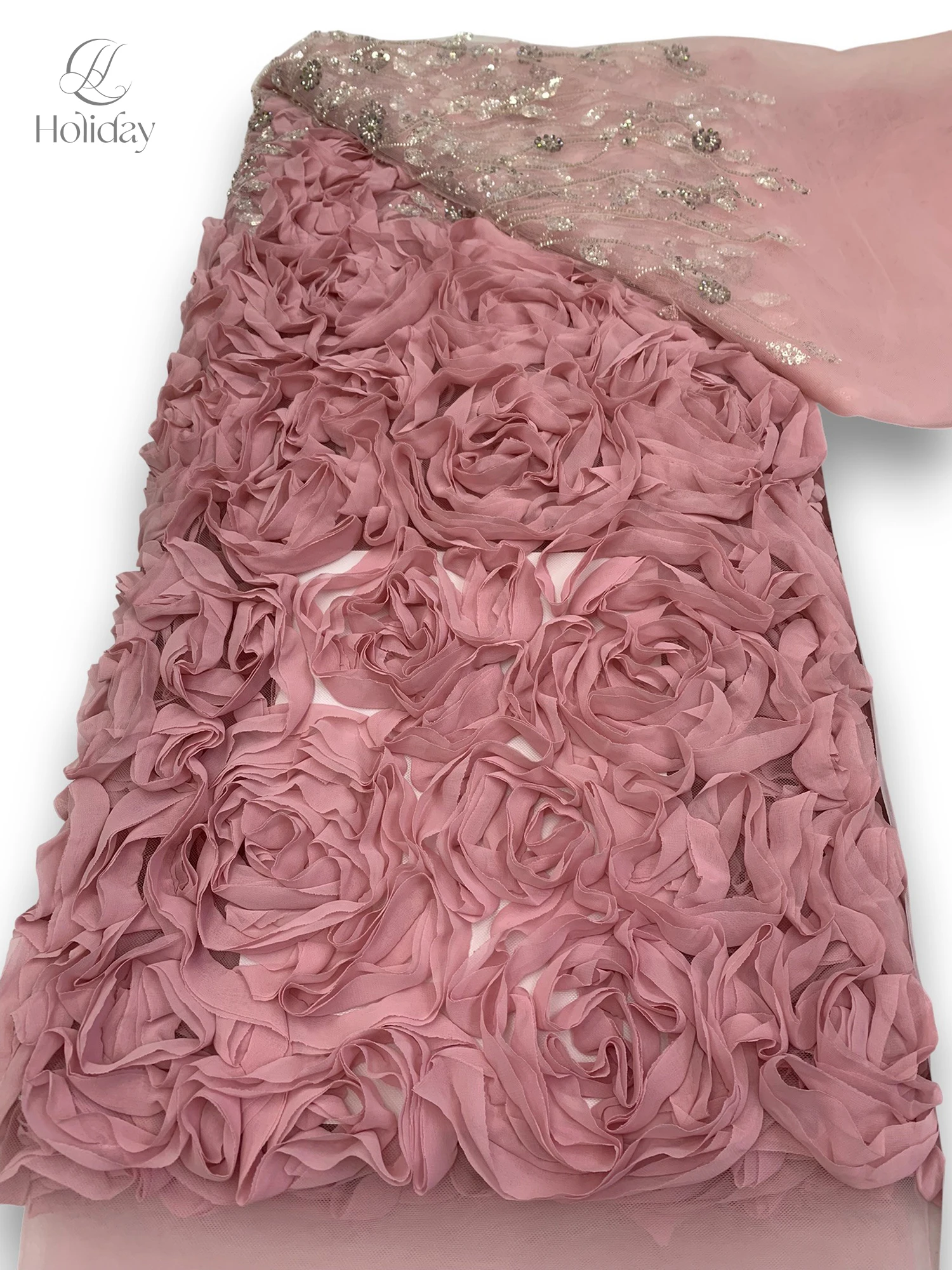 Высококачественная шифоновая ткань с 3D цветами, серебряными блестками и вышивкой бисером для роскошного свадебного платья, вечернего платья своими руками