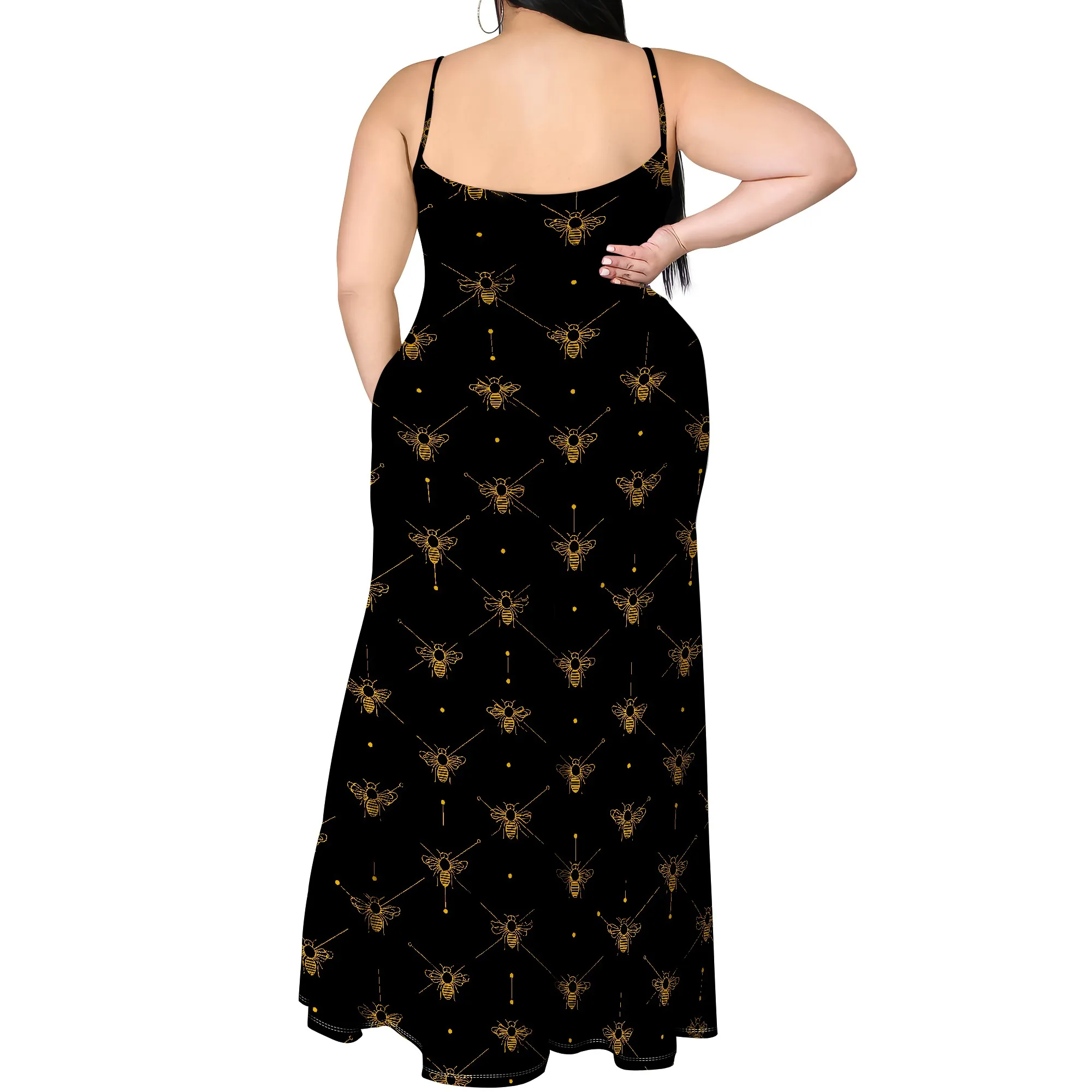 ผู้หญิงฤดูร้อน PLUS ขนาด Maxi ชุดเดรสยาวลําลอง Boho สปาเก็ตตี้สายคล้อง Beach Sun Dresses