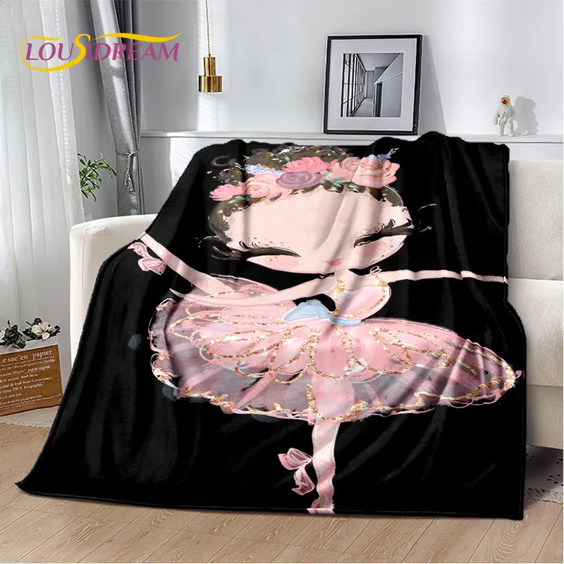 Cute Ballet Girl Ballerina Cartoon Soft Plush Blanket,Flannel Blanket Throw Blanket for Living Room Bedroom Bed Sofa Picnic Kids