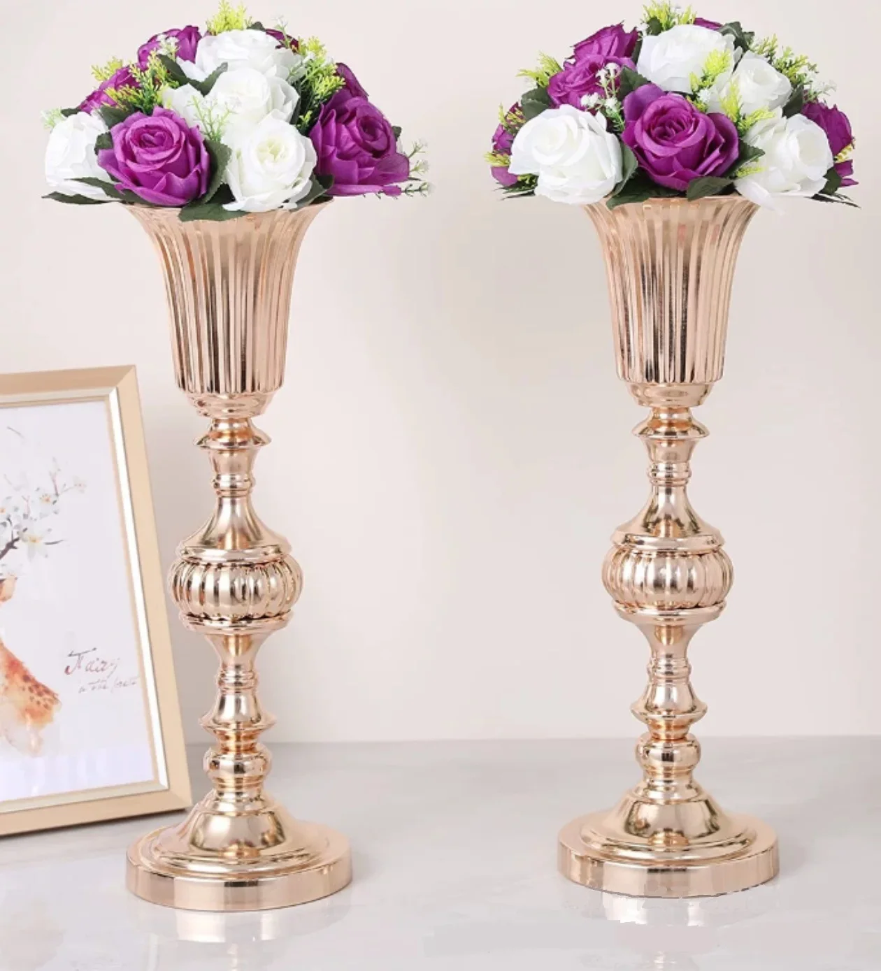 Gold Vase Metal Tabletop Pot Flower Road Lead Wedding Table Centerpiece Flowers Vases For Home Party Decoration