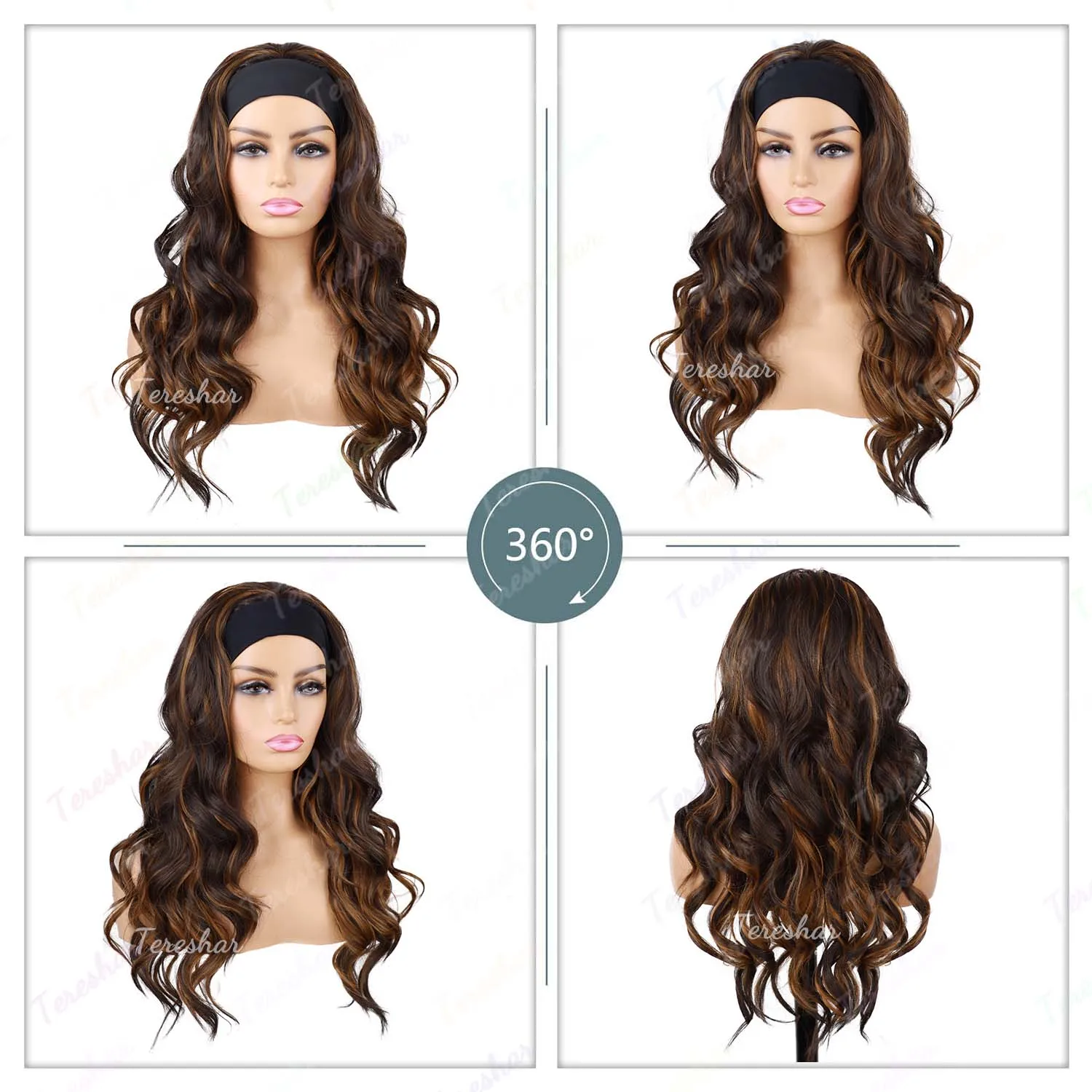 الاصطناعية طويلة متموجة عقال شعر مستعار للنساء عقال الباروكات وضع على والذهاب شعر مستعار طويل مجعد للنساء الاستخدام اليومي للحفلات #3