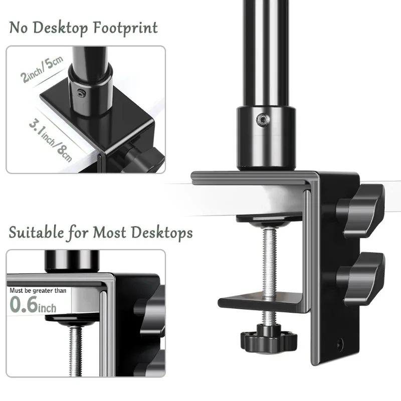 Desk Mount Stand,Adjustable Table Aluminum Light Stand With Standard 1/4 Screw Tip for DSLR Camera, Ring Light, Video Light