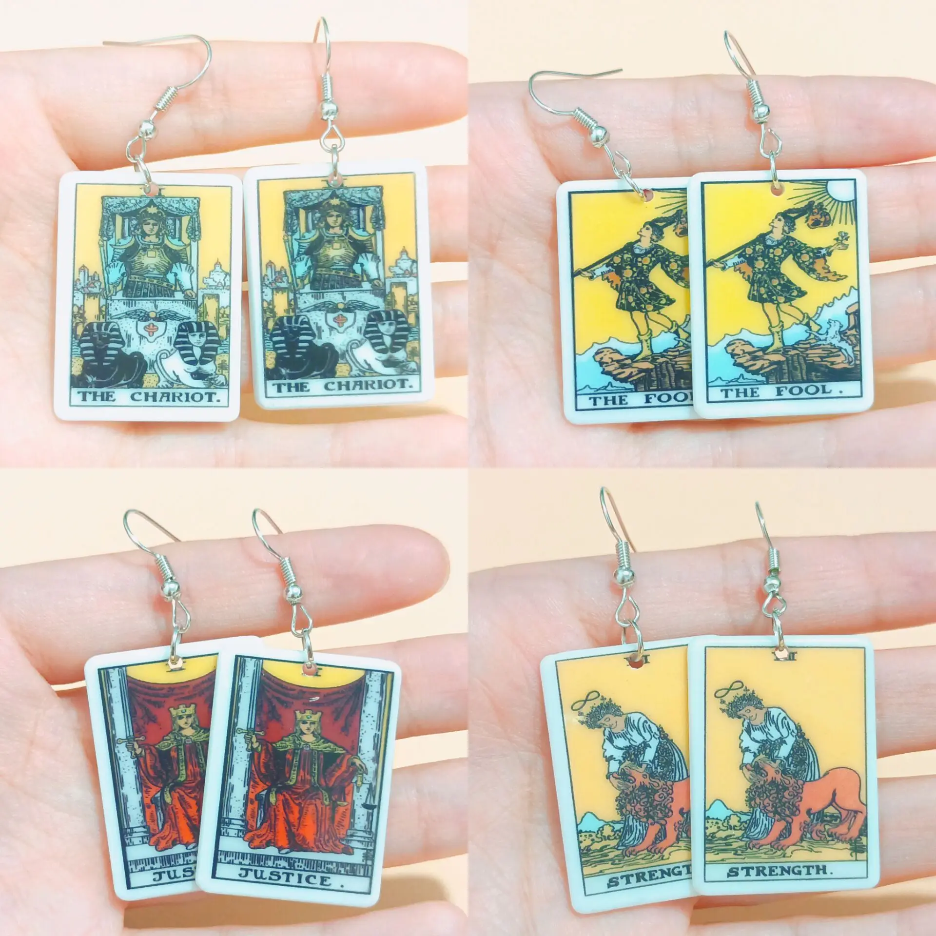 1 Pairs Acrylic Tarot Card Earrings for Women Ear Pendant Chariot Fool Justice Strength Ear Rings Birthday Festival Party Gifts