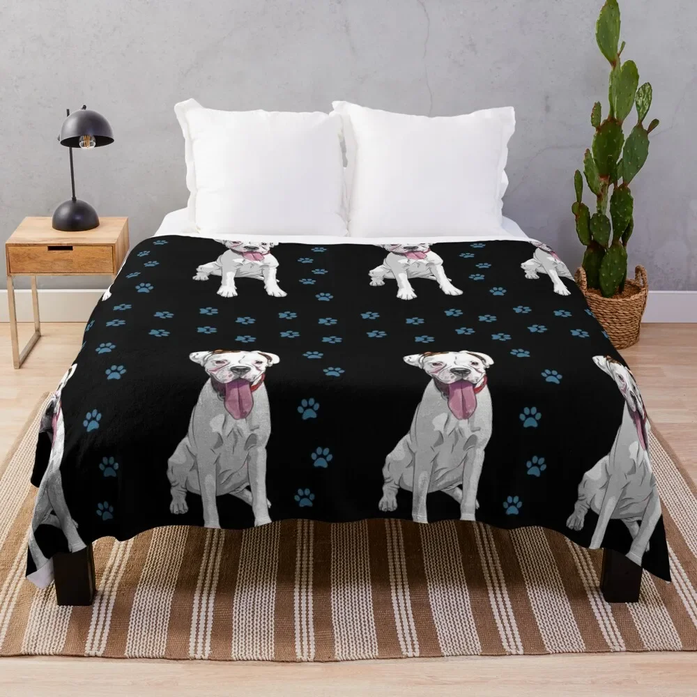 White boxer dog cute pattern Throw Blanket Vintage warm winter Bed Fashionable Soft Beds Blankets