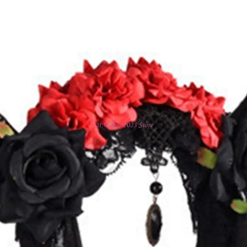 

49ME овечий рог, повязка на голову в готическом стиле, стимпанк, рога дьявола, цветы и тюлевые украшения для костюма на вечерние