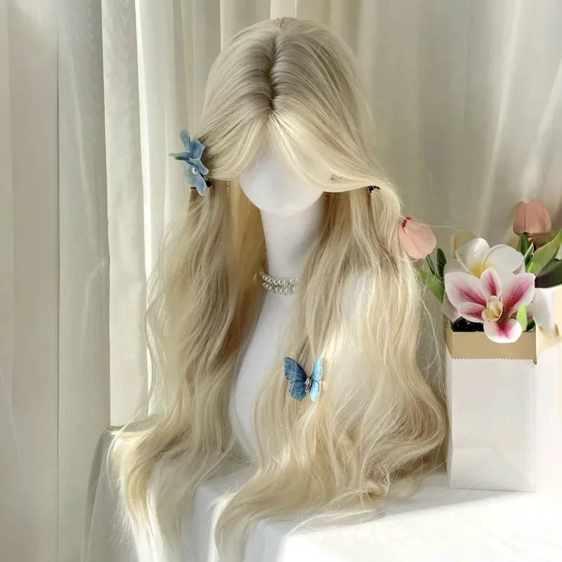 

2025 New Curly Wavy platinum Wig Synthetic Hair Middle Part Long White Cosplay Wig Long Wigs for Women Synthetict Wig