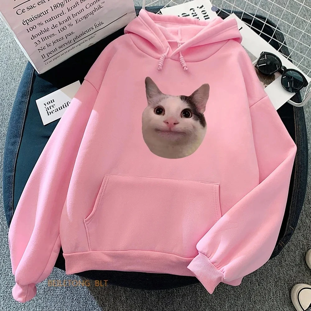 Meme Katzen Hoodies Casual Kawaii Grafik Druck Sweatshirts Frauen Bequeme Fleece Weiche Langarm Mädchen Hoodies Kleidung