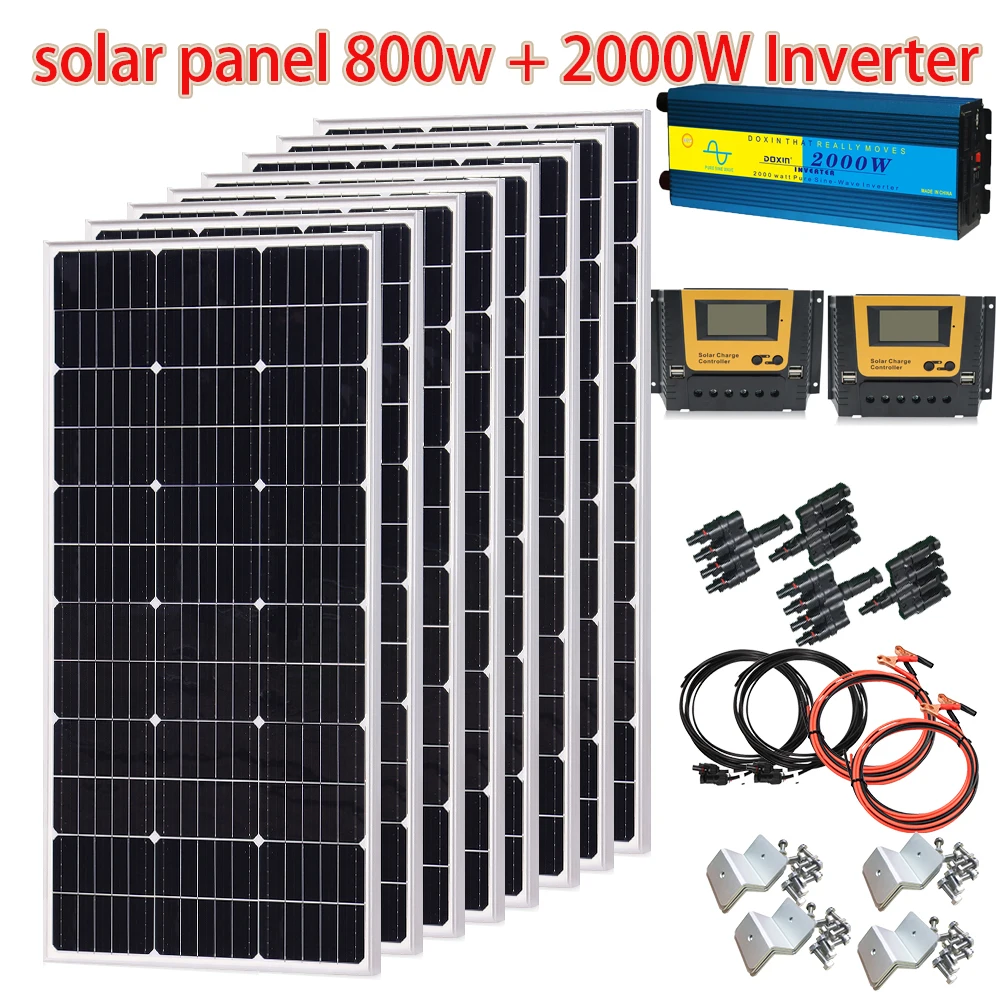 

Rigid Solar panel kit complete System 800w 12V 110V or 220V 2000W Inverter renewable energy for house motorhome Balcony