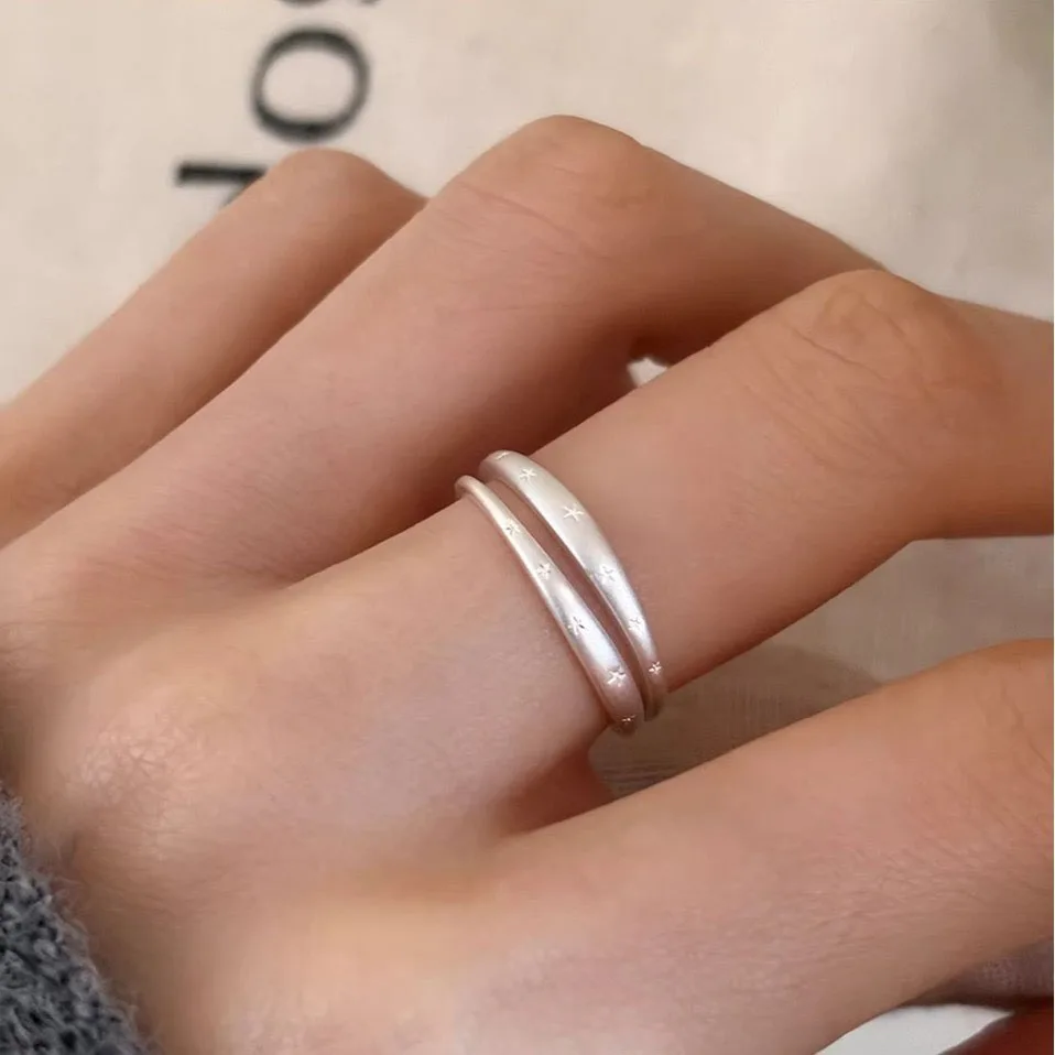 925 Sterling Silver Rings for Women Couple Minimalist Narrow Sparckling Star Jewelry Birthday Gift Prevent Allergy - view 4