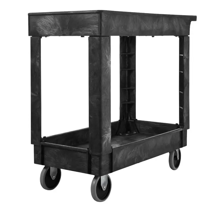 Heavy-Duty 2-Shelf Rolling Cart with Wheels, 300-Pound Capacity, Black, Ideal for School Restaurant Warehouse Use