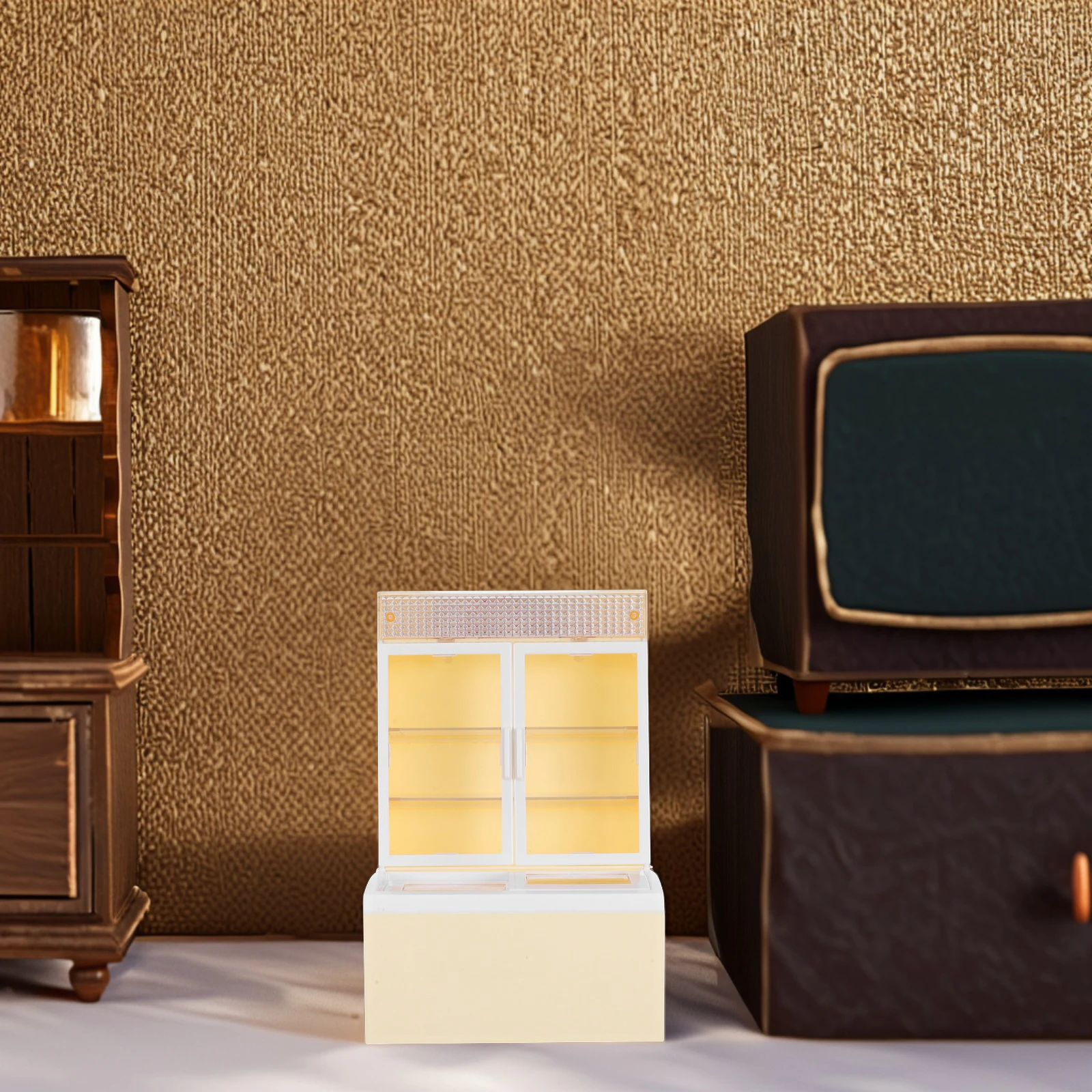 Modelo de simulação armário de sorvete criança mini geladeira plástico cozinha em miniatura freezer casa de bonecas