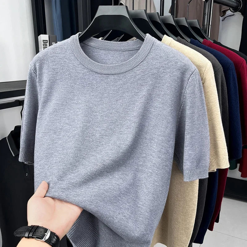 Mens Casual Solid Crew Neck Short Sleeve Knit Tops Soft Skin Friendly Lightweight Basic Tees for Men
