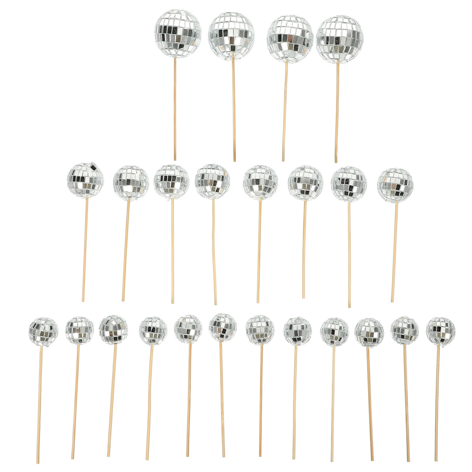 

24 Pcs Mirror Disco Ball Cake Toppers Silver Decorative Picks 70s Party Wedding Birthday Cupcake Ornament Lightweight