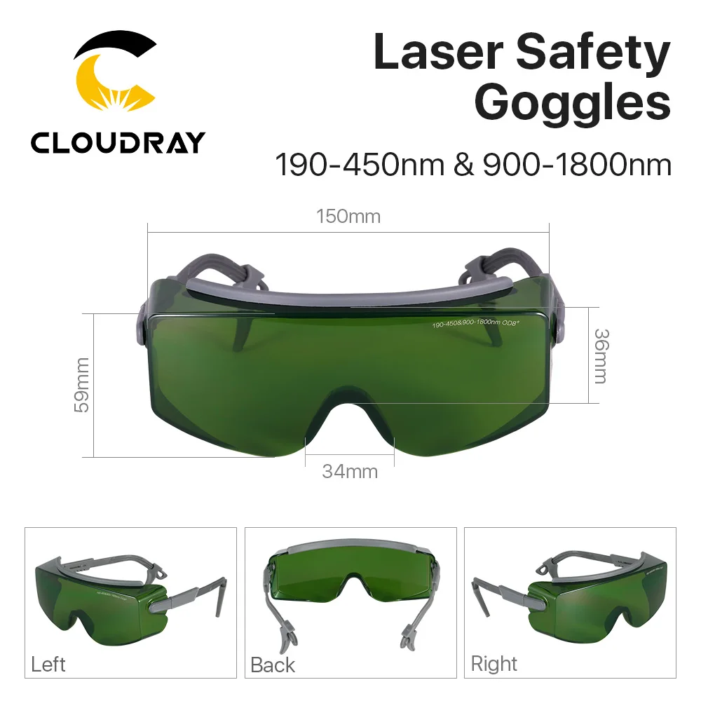 Cloudray Protective Goggles Laser Safety Goggles 190-450nm & 900-1800nm OD8+ CE For Fiber Laser Marking & Cutting