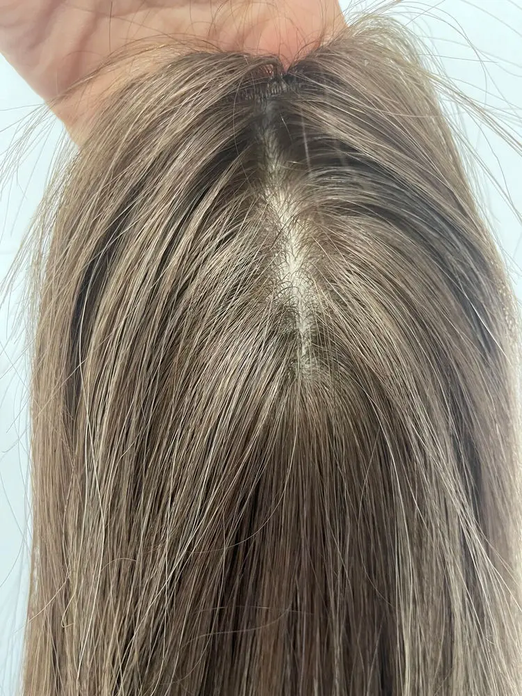 باروكة أمامية من الألياف الاصطناعية الفاخرة مقاس 24 بوصة، بني كستنائي مع أشقر يسلط الضوء على شعر مستعار دانتيل للنساء، شعر مستعار طويل مموج عميق الطول #6