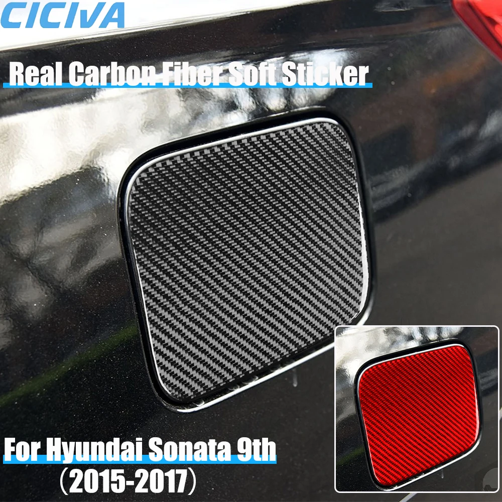 

Real Carbon Fiber Car Accessories Fuel Gas Cap Panel Decorative Cover Soft Sticker For Hyundai Sonata 9th LF 2015 2016 2017