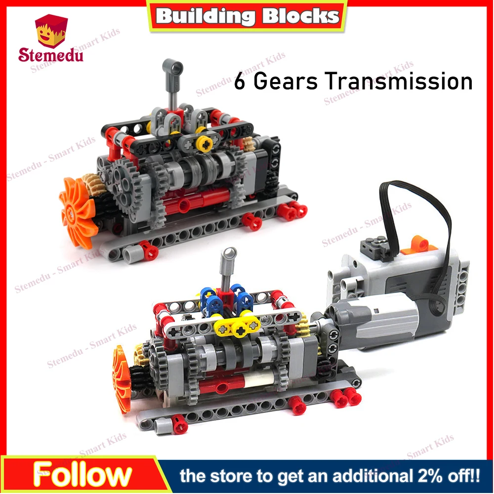 

MOC 6 Speed Gearbox Engine Manual Transmission Model M Motor/AA AAA Battery Box 8883 8881 Building Block Power Functions