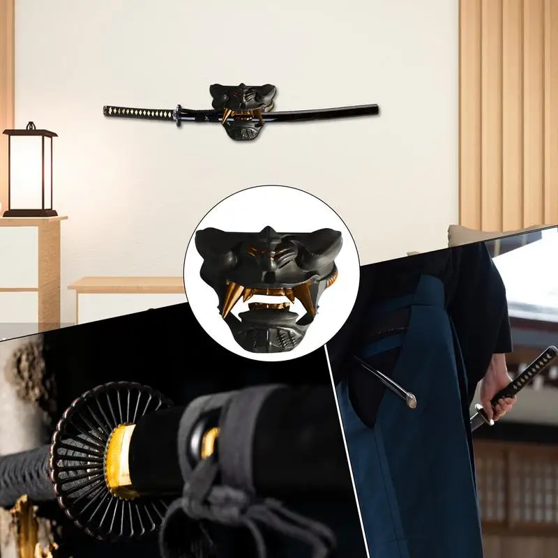 Soporte de pared para máscara Oni Katana, estante montado en la pared, soporte de exhibición de espada samurái negra japonesa, soporte para Katana, estante de montaje en pared