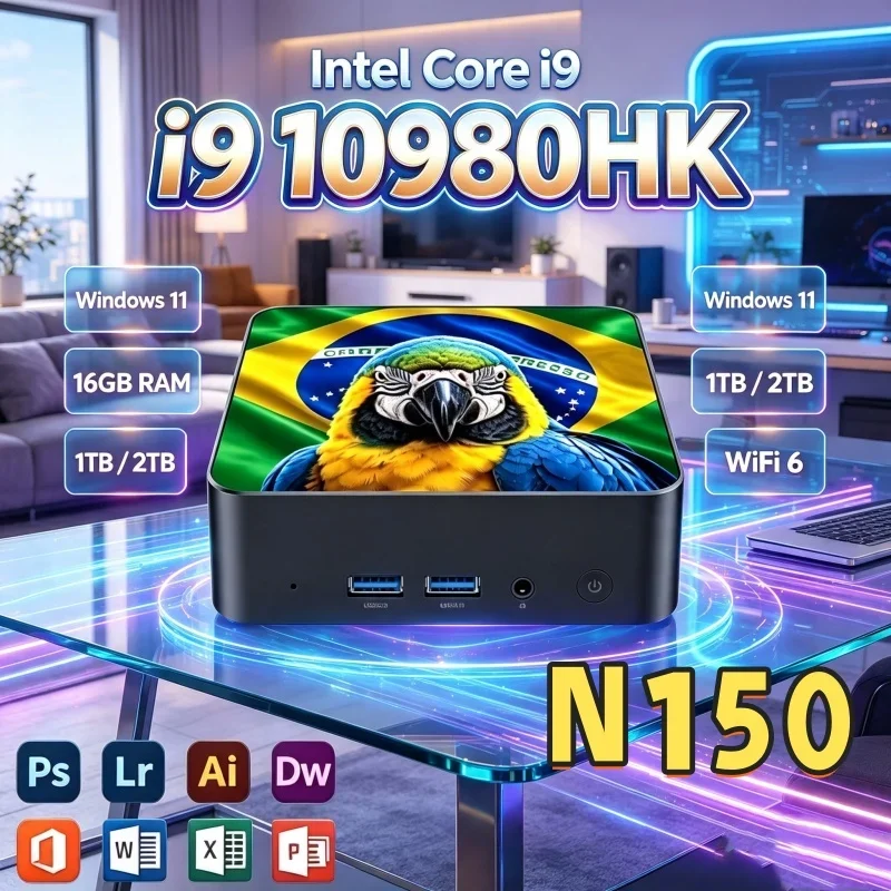 効率的なcore-i9-10980hk-n150-brパターンミニpc、wifi6-bt52、デュアルギガビットポート、4kマルチディスプレイ対応コンパクトホスト