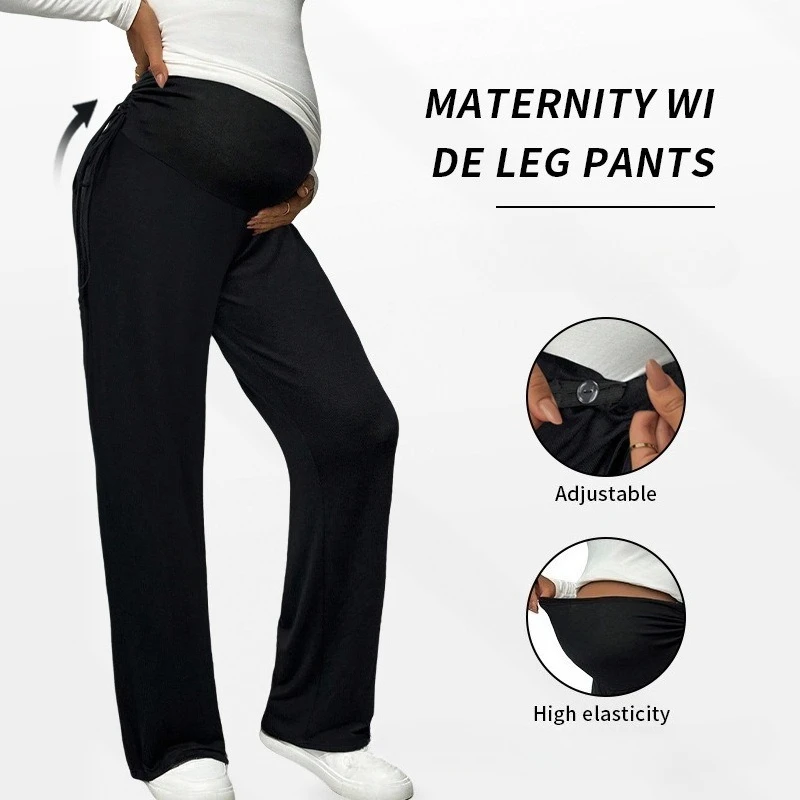 

Maternity Trousers Autumn Winter Outside Wear Casual Adjustable Waist Straight Wide Leg Trousers Maternity Wear