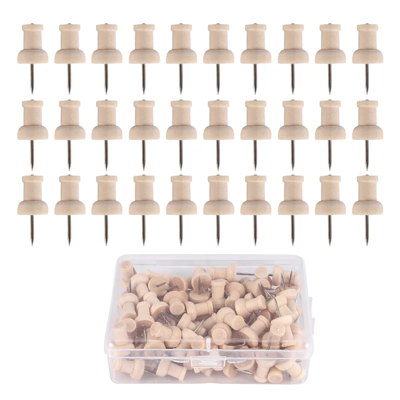 Advanced 80Pcs H-Shape Wood Decorative Push Pins, Wood Head And Steel Needle Point Thumb Tacks For Photos, Maps And Cork Boards