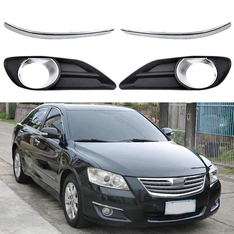 2PCS For Toyota Camry Aurion 2006 2007 2008 2009 Front Bumper Fog Light Lamp Chrome Strip Cover Frame Hood Grille Lid Cap Bezel