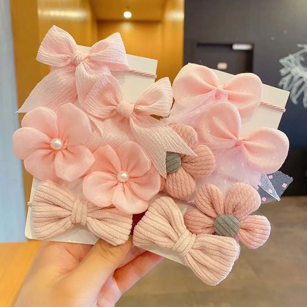 Fotografia 3: 10 pçs/set doce bonito grande arco hairbands acessórios para o cabelo malha flor anéis de cabelo de borracha laços de cabelo meninas
