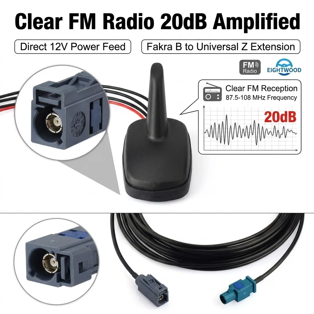 Eightwood Auto GPS DAB+/FM Radio Versterkte Antenne Dak Mount Fakra Haaienvin Antenne En Vervanging Kabel voor Alpine Ezi-DAB