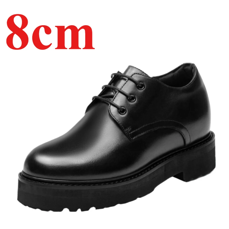 Genuine Leather 8cm Height-increasing Dress Shoes for Women's Fashion Comfortable Casual Thick Platform Invisible Elevated Shoes