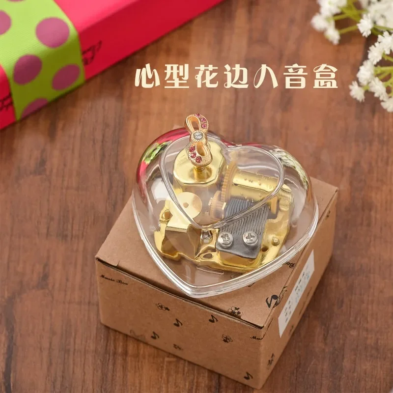 1pc Mini Creative Acrylic Material Transparent Hand Windup Metal Movement Octave Box Music Box, Friend Couple Birthday Gift