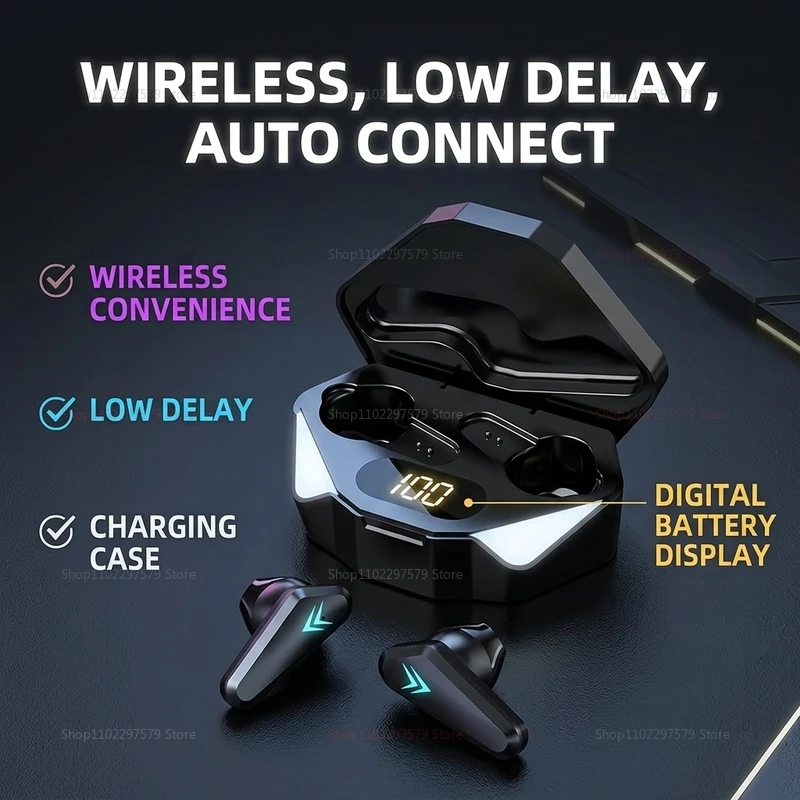 NEW Gaming Headset with LED Display, X15 TWS Wireless Bluetooth Headphones Touch Control Earbud with Mic for PC Mobile Phones