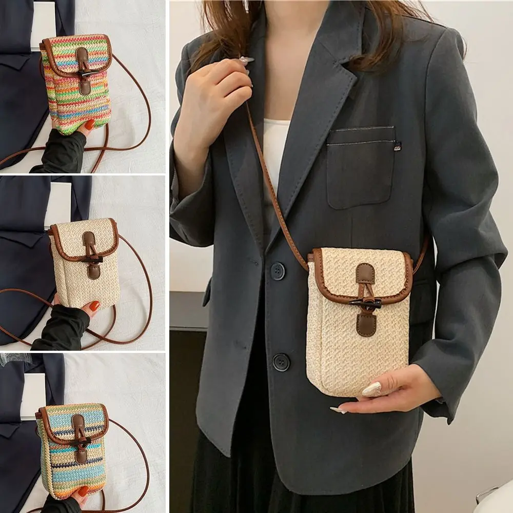 Casual Straw ไหล่กระเป๋าแฟชั่นโทรศัพท์มือถือกระเป๋า Crossbody กระเป๋ากระเป๋าสตางค์ผู้หญิงกระเป๋า