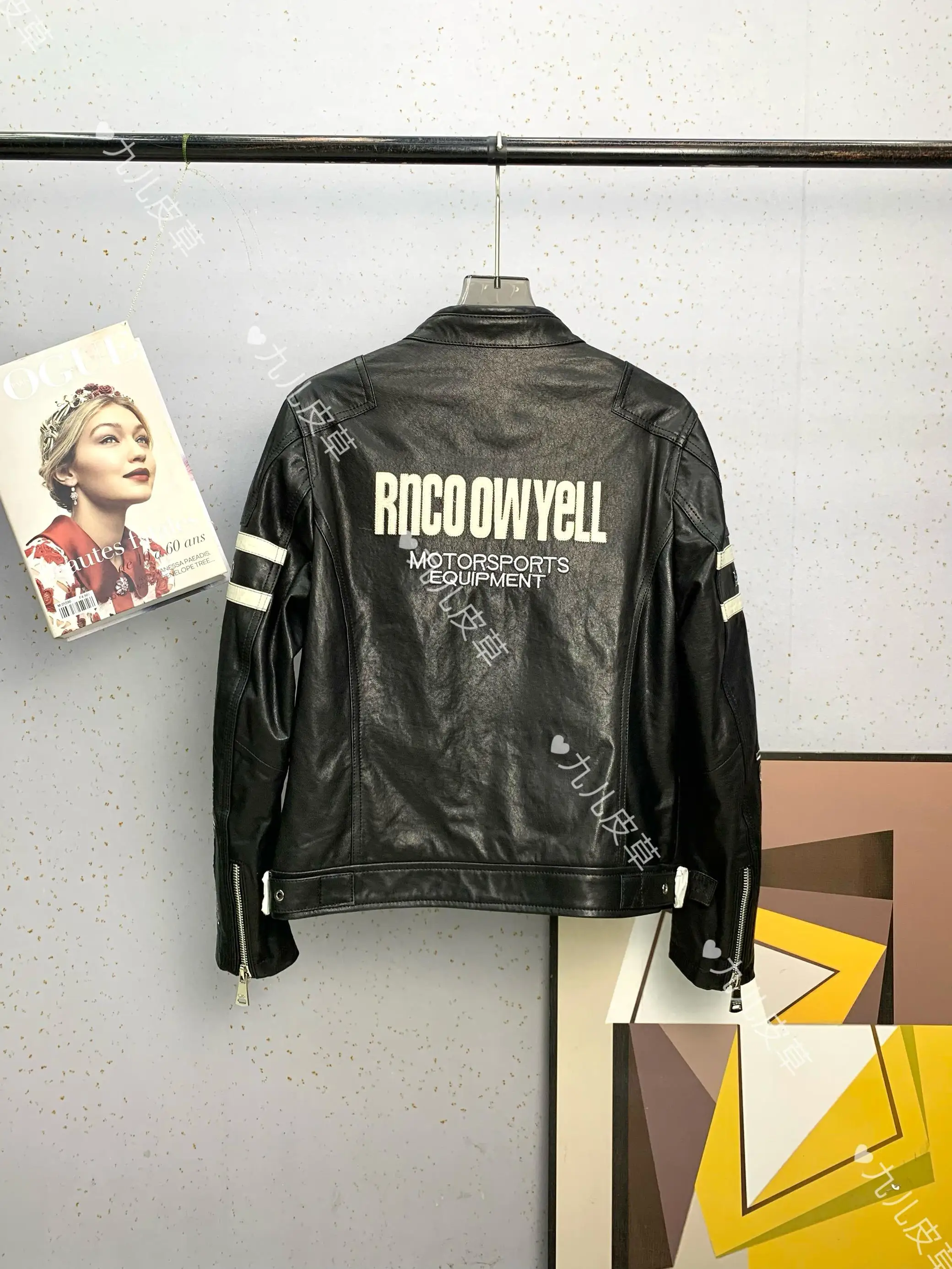 Kurtka motocyklowa plus size z prawdziwej skóry owczej, zapinana na zamek, z długimi rękawami, haftowana z motywem liter, w stylu biker, motor, punk, odzież wierzchnia.