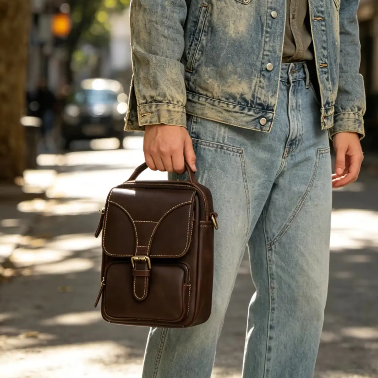 ZRCX Crazy Horse Leather Vintage Bag | Unisex | Hand & Crossbody | Holds Phone & Wallet