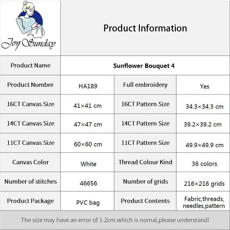 Joy Sunday Flowers Sunflower Bouquet Pattern DIY Cross Stitch Complete Kits Embroidery Cotton Thread Needlework Home Decoration