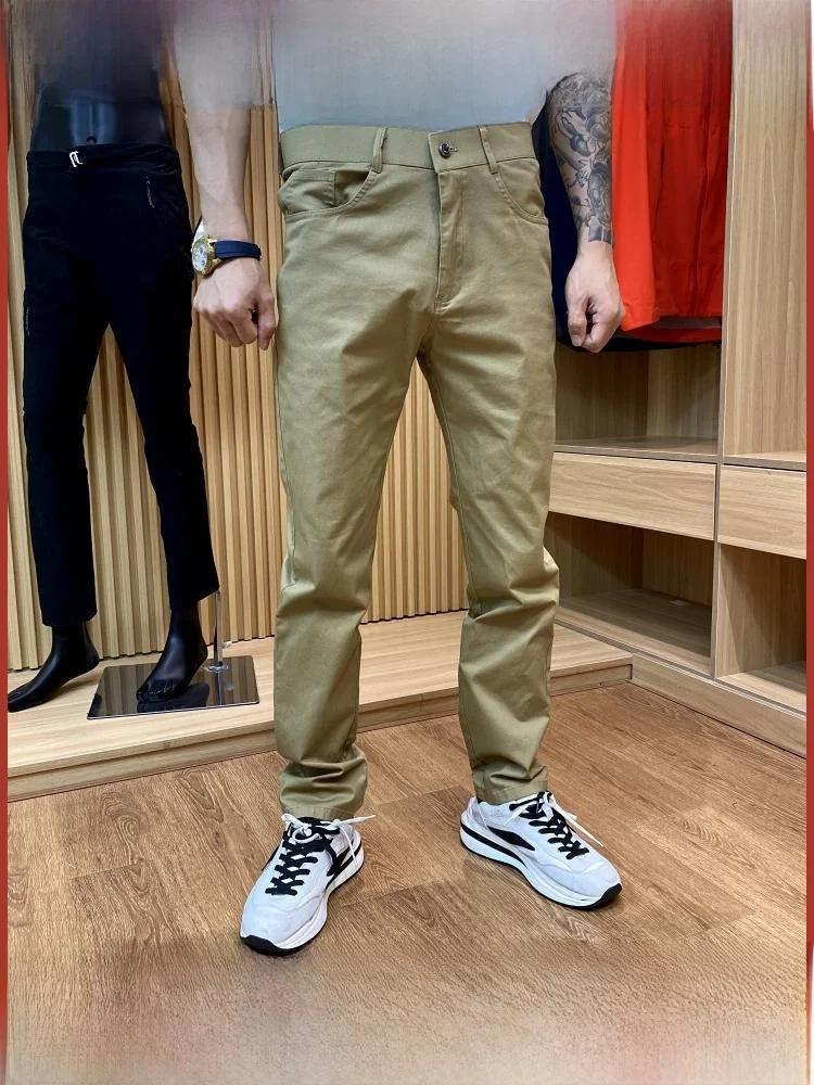 

Классические универсальные хлопковые брюки цвета хаки для мужчин, летние повседневные брюки с прямыми штанинами для деловых поездок, качественный цвет