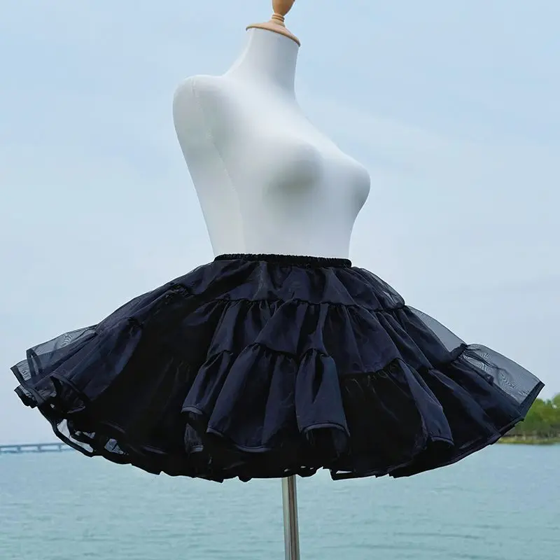 Kurzer Lolita-Petticoat, gewalttätiger Stil, ohne Knochen, weicher Mesh-Krinoline, flauschiger Pettiskirt für den Alltag, süße Lolita-Moderöcke, Schwarz – Detail 15