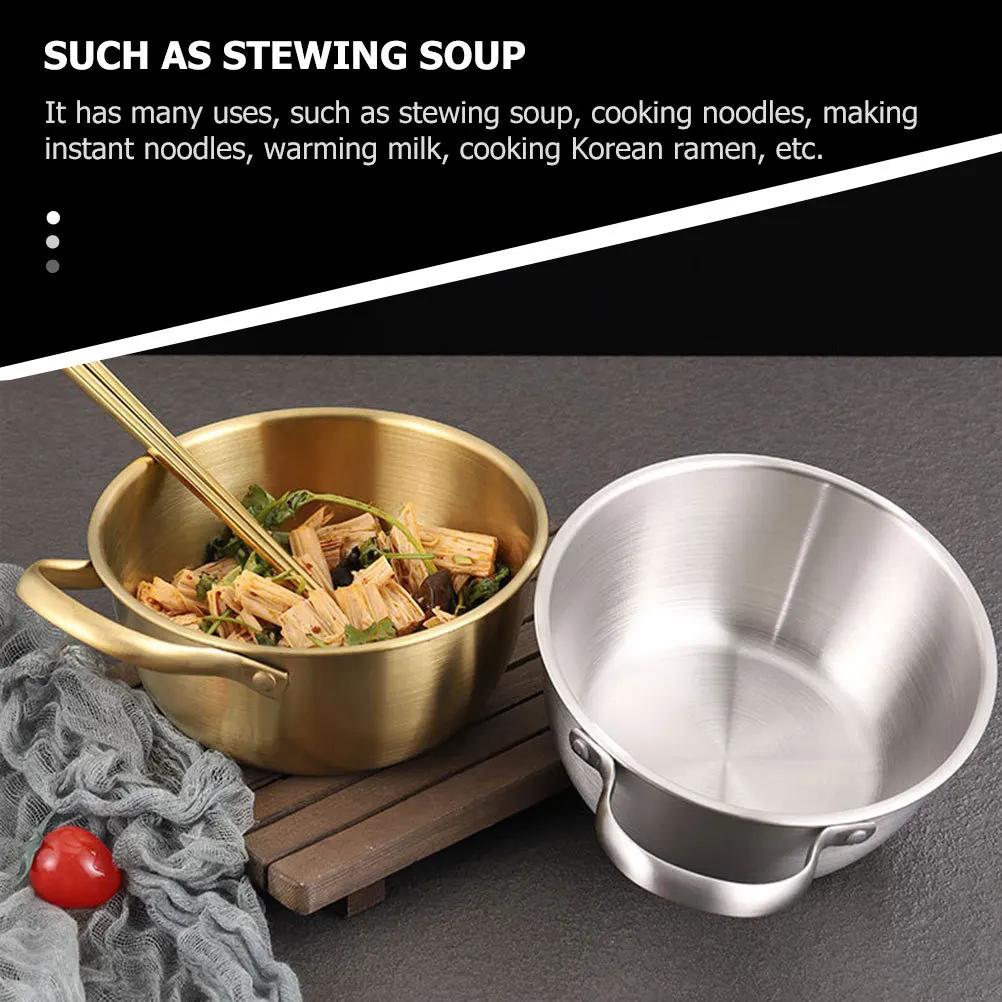 

1Pcs Stainless Steel Noodle Pot Korean Ramen Pan Single Ear Stockpot for Soup Instant Noodle Heating Household Kitchen