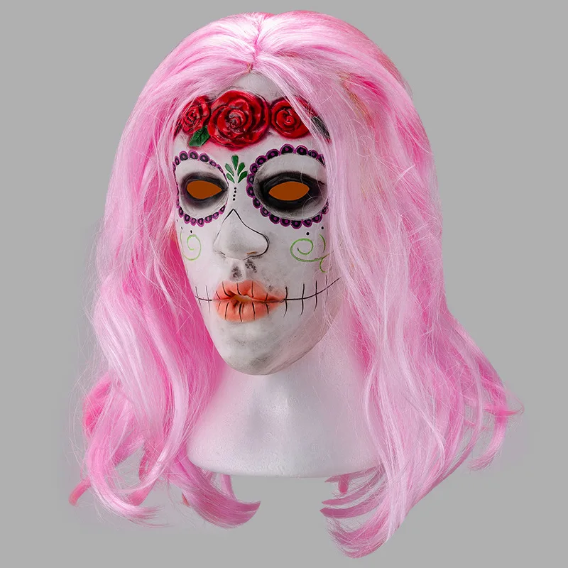 Rosa Langhaar-Maske für Tanzpartys, Cosplay-Perücke aus synthetischen Fasern für Halloween und Partys – Detail 4