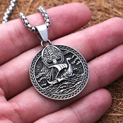 Vintage Viking Warrior Necklace Men Stainless Steel Nordic Sailboat Pendant Celtic Knot Amulet Jewelry Gifts Dropshipping