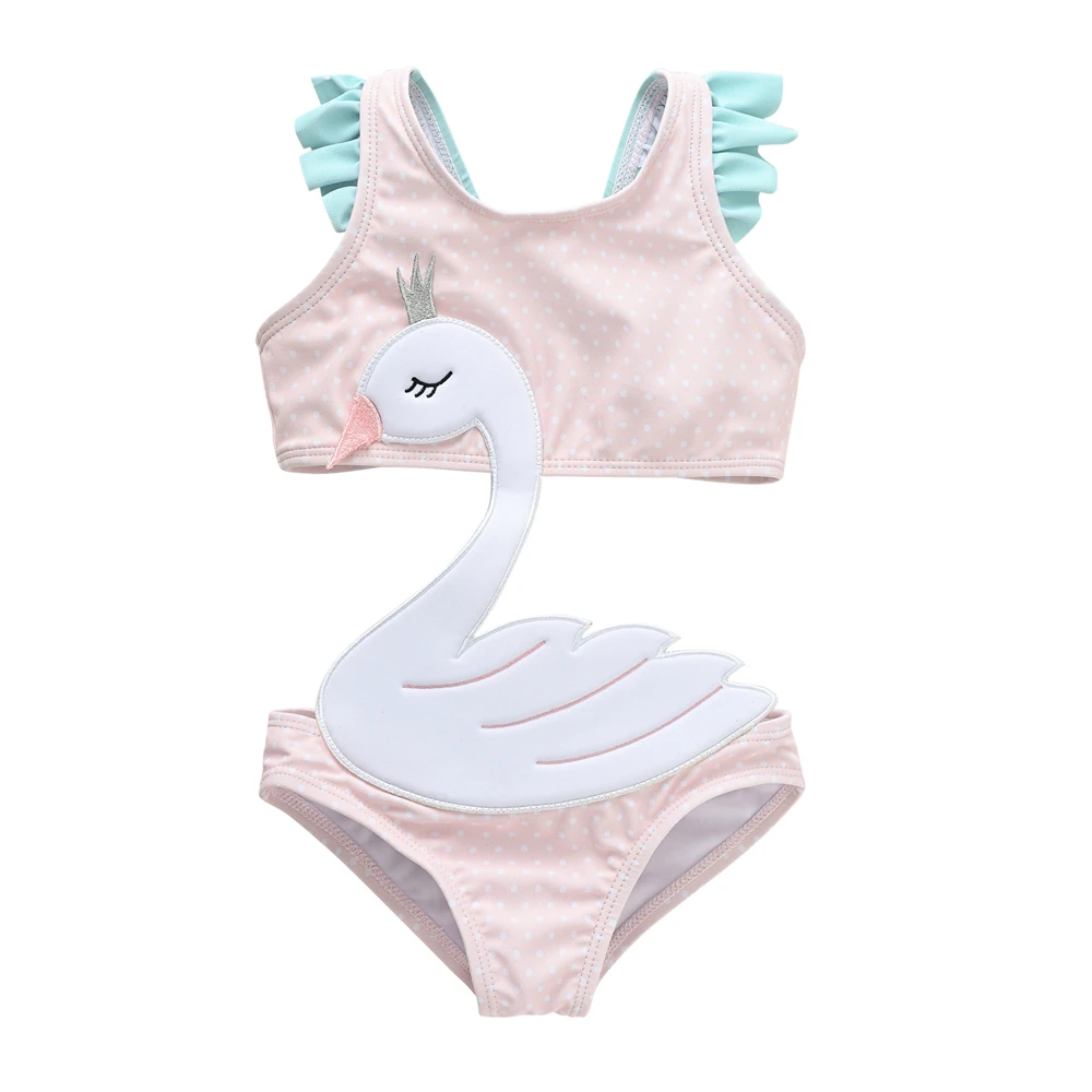 Honeyzone Kids Girls Swimwear Swan Design Sleeveless Summer Beach Wear 1-7 Years Children Swimsuit